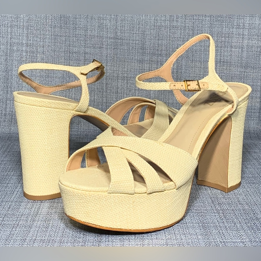 SCHUTZ Keefa Raffia Platform Sandals Natural Woven - Picture 2 of 8